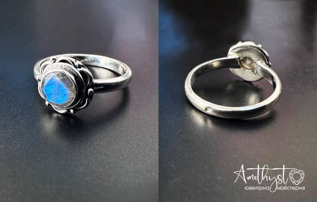 зменшення розміру срібної каблучки з лабрадором